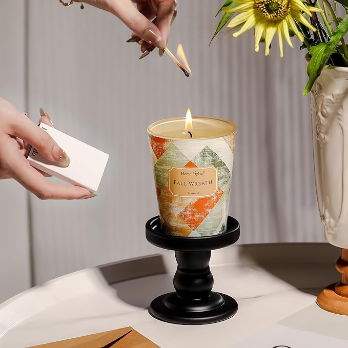 HomeLights Soy Wax Candles for Home Scented, 1-Wick Candles in Fall Wreath Scented, Rustic Modern Aromatherapy Candles Gift for Parties, Relaxing, 6.7oz