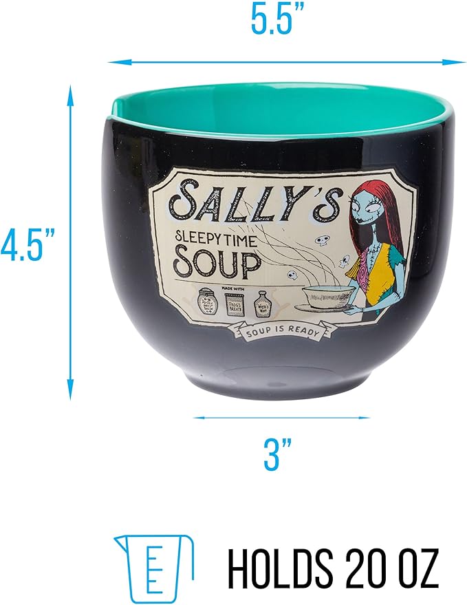 Silver Buffalo Disney Nightmare Before Christmas Sally's Sleepy Time Soup Ceramic Ramen Noodle Rice Bowl with Chopsticks, Microwave Safe, 20 Ounces