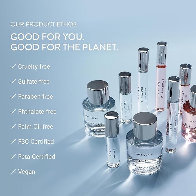Lake & Skye 11 11 Eau de Parfum Vial Spray Sample, 0.06 fl oz (2 ml) - Skin Musk, Clean, Vegan, Paraben-Free, Cruelty-Free