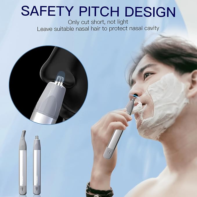 Nose Hair Trimmer for Men & Women - 2in1 Rechargeable Ear and Nasal Hair Trimmer, Waterproof Nose Clipper, Electric Eyebrow Trimmer & Facial Hair Remover Grooming Set (Silver Grey)