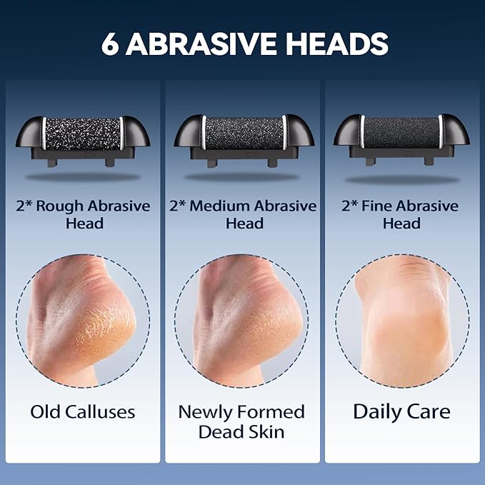 Wea&Hea Rechargeable Electric Callus Remover for Feet with 6 Roller Heads, Dual-Speed Foot File, Waterproof Pedicure Kit 20 in 1 for Smooth Skin and Foot Spa