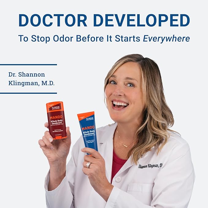 Mando Whole Body Deodorant For Men - Smooth Solid Stick - 72 Hour Odor Control - Aluminum Free, Baking Soda Free, Skin Safe - 2.6 Ounce (Pack of 2) (Bourbon Leather & Pro Sport)