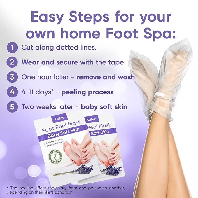 Foot Peel Mask - Foot Mask for Baby Soft Skin - Remove Dead Skin, Dry, Cracked Feet & Callus, Foot Spa, Made with Aloe Vera Extract for Women and Men (3 Pair (Pack of 1), Lavender)