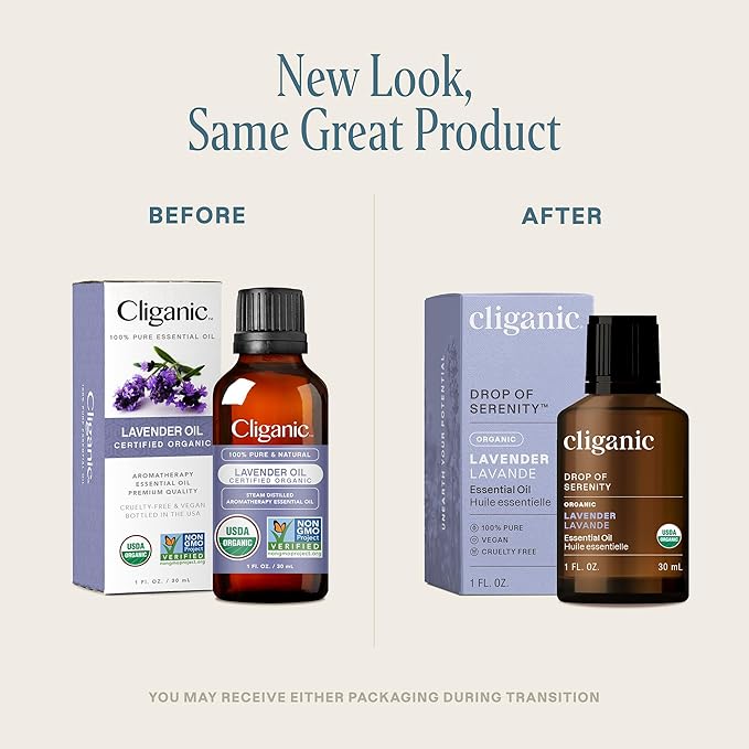 Cliganic Organic Lavender Essential Oil, 1oz - 100% Pure Natural Undiluted, for Aromatherapy Diffuser | Non-GMO Verified (Packaging May Vary)