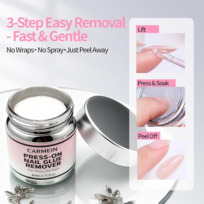 Press-On Nail Glue Remover, Professional Gentle Debonder, Home Salon Essential (2.71 Fl.Oz/80ml) - Limited Effect on Gel Nails