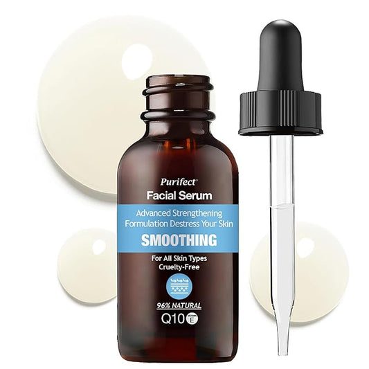 Purifect Smoothing Coenzyme Q10 Facial Serum for Anti Aging, Wrinkles, and Hydration with Vitamin E – Made in USA | Ceramide NP for Moisture Barrier + (Anise) Extract to Clarify Skin