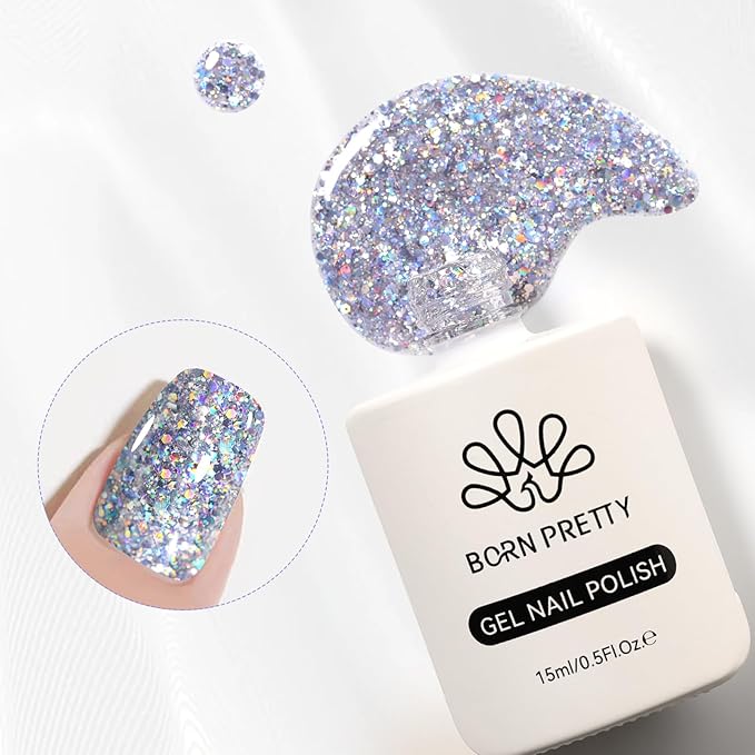 Born Pretty Christmas Silver Glitter Gel Nail Polish Shiny Silver Gel Polish Nail Art Design Manicure DIY at Home 15ml