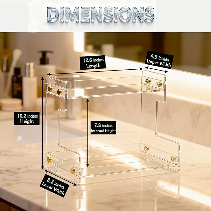 NEWRAIN Bathroom Organizer Countertop, Makeup 2-Tier Organizer Counter Organizer for Cosmetics, Vanity Holder for Lipstick,Cabinet Organizers and Storage
