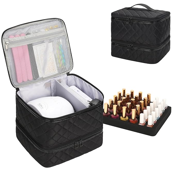 Ethereal Nail Polish Organizer Case Holds 30+ Bottles (15ml/0.5 fl.oz) Nail Lamp, Gel Polish Travel Case Bag for Nail Suppiles, Gift for Manicurist, Girls