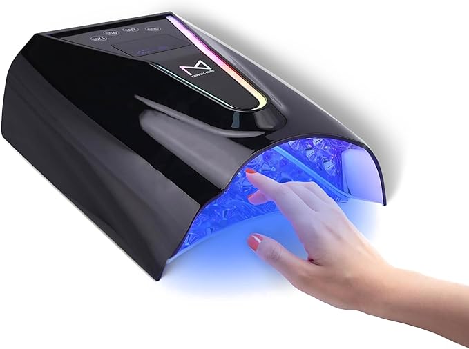 M - Crystal Cure 128W UV Nail Lamp - Fast Curing Nail Light with 45 Powerful 365nm+405nm LEDs - Cordless, Rechargeable, Auto Sensor - UV Light for Gel Nails for Manicures & Pedicures (Black)