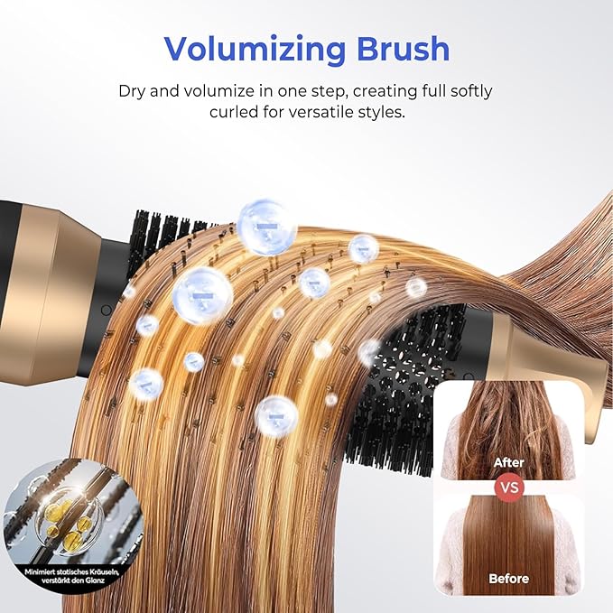 Hair Dryer Brush 5 in 1, Blow Dryer Brush Set with Air Curler Wrap Hair Styler, Negative Ionic Blow Dry Brush, Detachable Hair Tool for Curling, Volumizer,Straightener,Drying