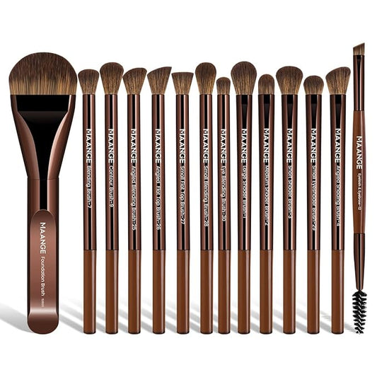 MAANGE 14-Piece Makeup Brush Set with Aluminum Ferrule- Premium Synthetic Makeup Brushes Kit Foundation Brush Eye Shadow for Beginners & Professionals(Dark Coffe)