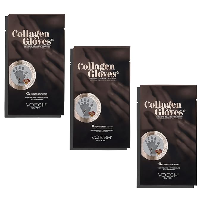 VOESH Collagen Gloves Trio, Vegan Hand Masks, 1 Pack of 3 pairs, Moisturizing Hand Mask, Lotion Gloves, Hydrating Gloves, Hand Care, Spa Manicure Gloves, Dry Hand Treatment