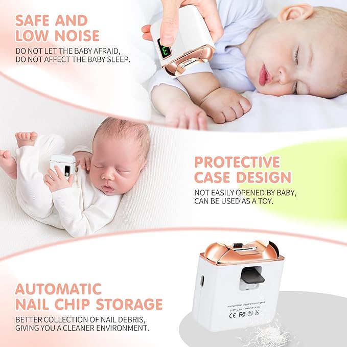 Electric Nail Clipper with LED Light, USB Rechargeable Nail Trimmer, 3-Speed Fingernail Manicure for Baby, Kids, Seniors, and Adults - Perfect for Elderly Nail Care (White)