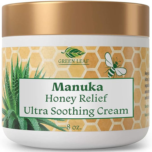 Green Leaf Naturals - Manuka Honey Face Cream - 8oz -Aloe Vera - Jojoba Oil Infused - Body Cream - Gluten Free Moisturizer for Kids & Adults - Nourishing Skin Care