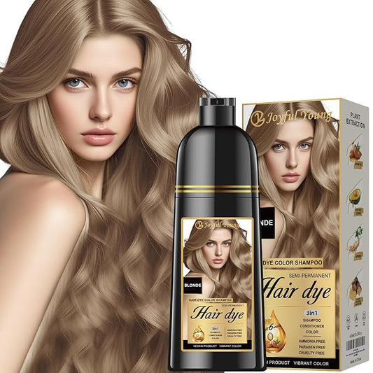 Natural Hair Dye Shampoo 3 IN 1, Hair Color for Gray Hair Coverage, Hair Coloring Shampoo for Women, Color Shampoo Beard Dye for Men, Vegan Ammonia Free Hair Shampoo (MEDIUM BLONDE)