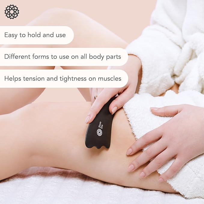 LUONKOS Gua Sha Facial Tools - Set of 4 Black - Large Bian Stone Guasha Tool for Body Massage - Lymphatic Drainage Massager with Polished Edges Glide Effortlessly for Daily Aesthetic Skincare Routine