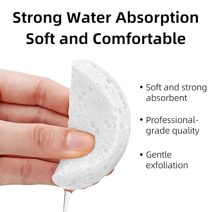 60-Count Compressed Facial Sponges|100% Natural Kickleen Cellulose Cosmetic Spa Sponges for Daily Facial Cleansing|Makeup and Mask Removal | Exfoliating | Skin Massage | Pore Exfoliation(White)