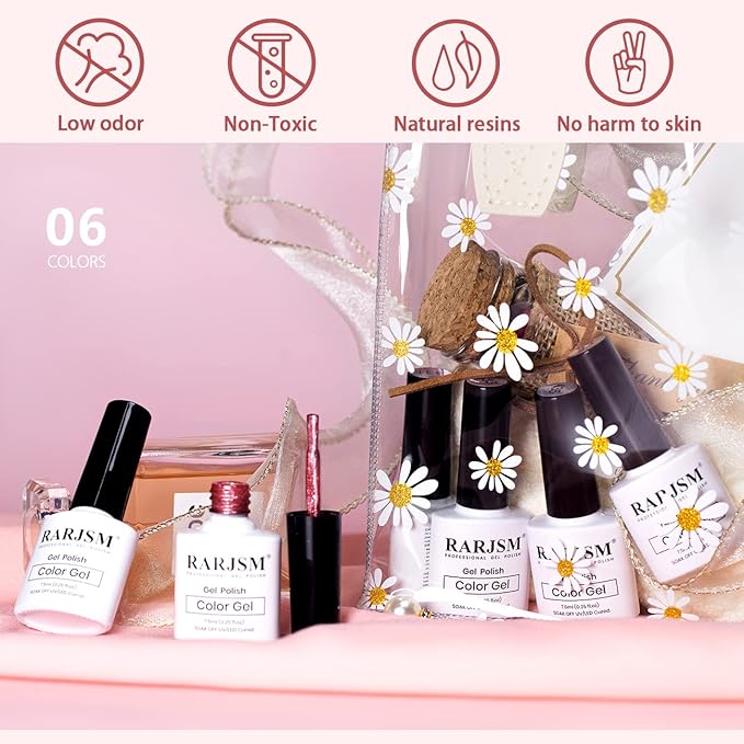 RARJSM Cat Eye Gel Nail Polish Set Silver Glitter Nude Purple Pink Red Champagne Gold Brown 6 Colors 9D Galaxy Velvet Ice Jelly Gel Polish with Magnet Stick UV LED Curing Requires Soak Off Home Salon