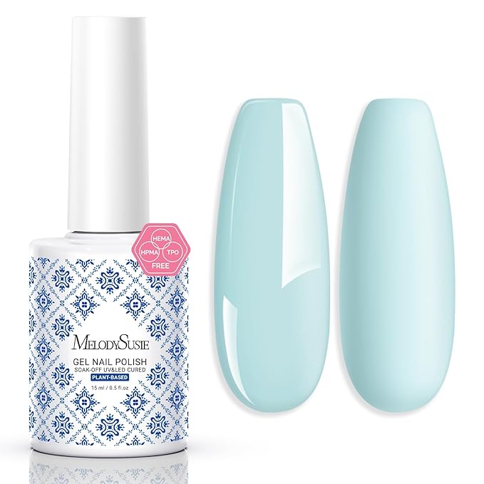MelodySusie Fleurwee Plant Based Gel Nail Polish, Hema Free Light Blue Nail Polish, Soak Off UV LED Gel Polish Gift for Women 21 Non Toxic Long Lasting Nail Art Manicure Salon DIY at Home B1101