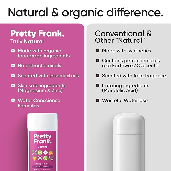 Pretty Frank Natural Aluminum-Free Deodorant Stick, Baking Soda-Free, Jasmine (1-Pack) | Sensitive Skin Friendly, Effective All-Day Odor Control for Women & Men, Organic Ingredients and Essential Oils