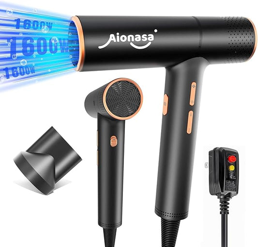 Hair Dryer, High Speed Ionic Blow Dryer with Brushless Motor for Fast Drying, Lightweight, Low Noise Compact Hair Blow Dryer, Hairdryer with 1 Magnetic Nozzle Attachments for Salon Home Travel