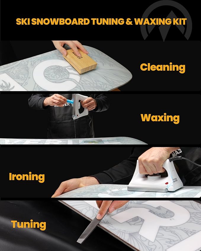 OutdoorMaster Ski Snowboard Tuning and Waxing Kit with Waxing Iron,Universal Wax,Edge Tuner,Brush,Wax Scraper,Ptex,Fixer Screw,Rubber Band