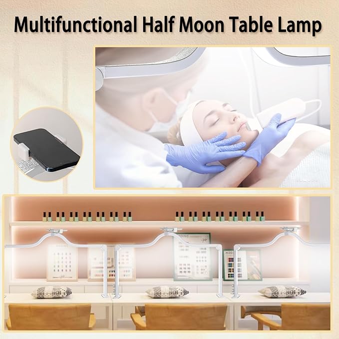 KEDAO Nail Light for Desk Half Moon Light for Nail Desk 34Inch Foldable LED Table Lamp Manicure for Table Adjustable Dimmable Half Moon Lamp for Lash Beauty Tattoos Crafts White