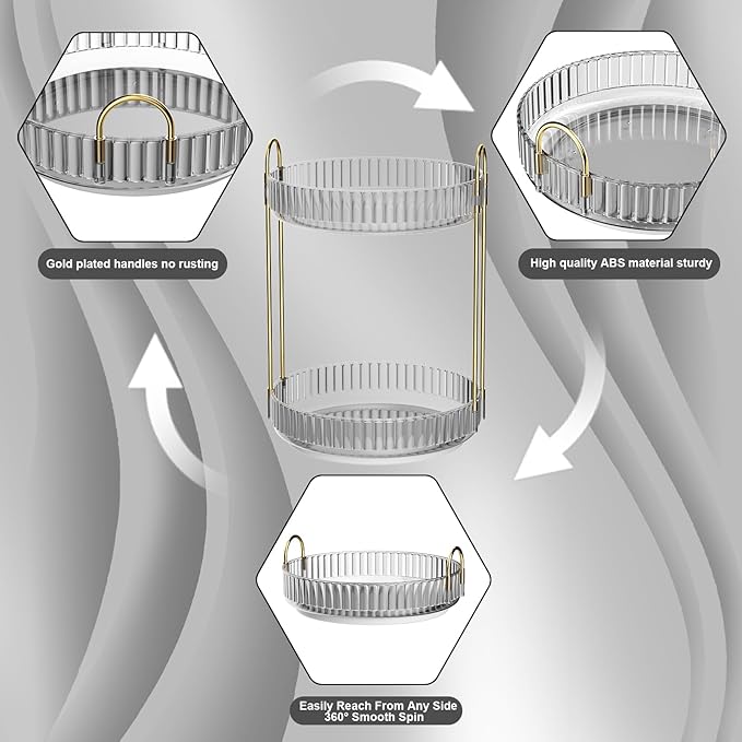 GTI 360°Rotating Makeup Organizer, 2 Tier Bathroom Counter Organizer,Large Capacity Perfume Cosmetics Skincare Vanity Organizers, Dresser Spinning Countertop Organizer and Storage for Women (Grey)