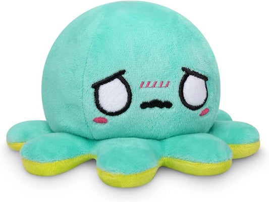 TeeTurtle - The Original Reversible Octopus Plushie - Green Happy + Aqua Worried - Cute Sensory Fidget Stuffed Animals That Show Your Mood, 4 inch