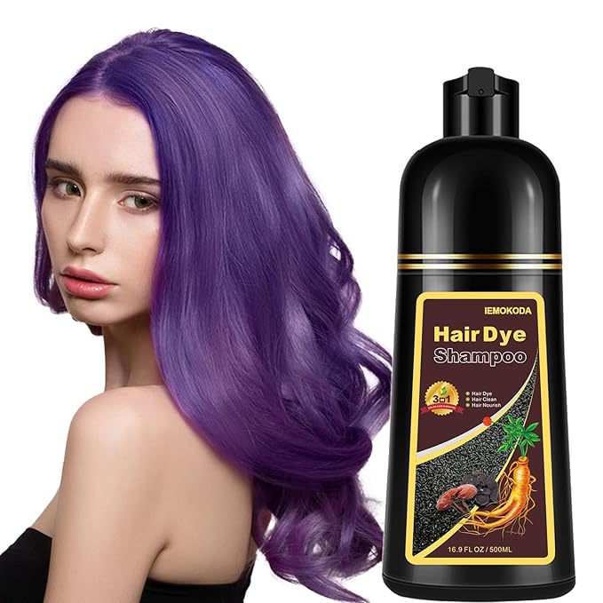 Herbal Instant Purple Hair Dye Shampoo - 3 in 1 Long Lasting Hair Color for Women and Men, Colors in Minutes, Shampoo Para Canas