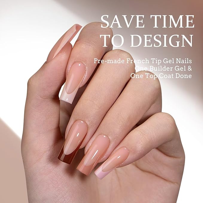 BTArtboxnails XCOATTIPS Nails Press Ons - Skin Tones Press on Nails Square, Long Soft Gel Nail Tips with Nail Gel, French Protecting Duo, Nail Lamp, All in One Fake Nail Extension Kit
