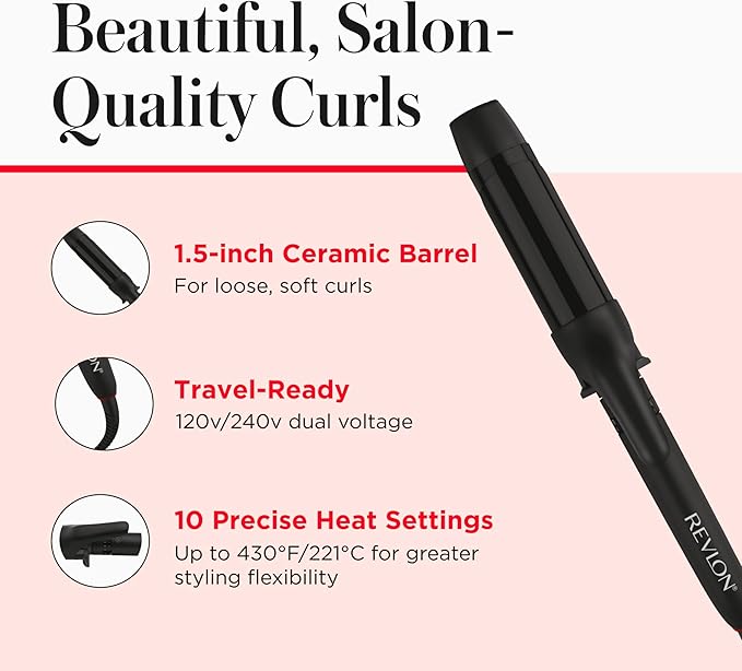 REVLON SmoothStay Coconut Oil Infused Hair Curling Iron - Barrel Curling Iron 1 ½ Inch for Loose Curls, Shinier, Visibly Smoother Hair (1 ½ in)