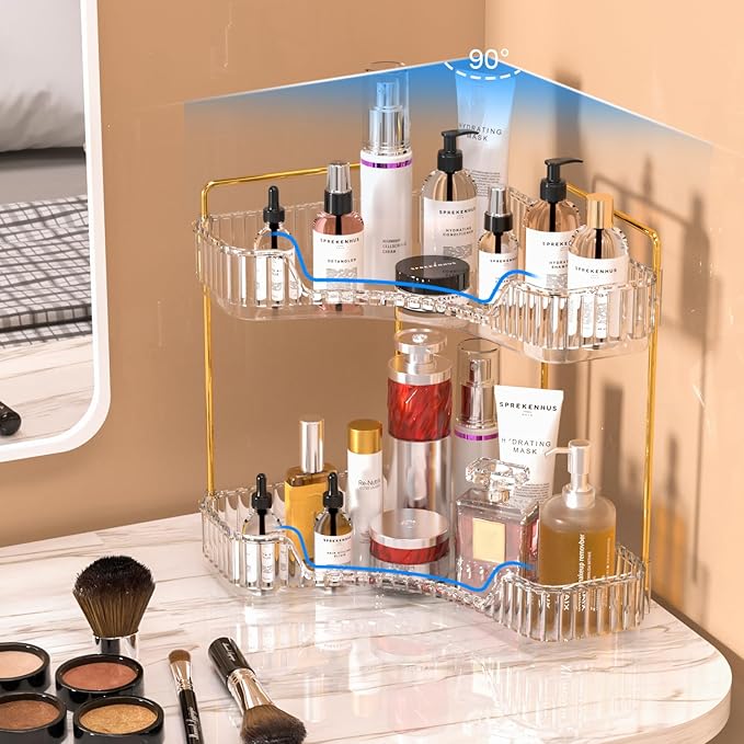 GTI 2 Tier Bathroom Counter Organizer, Multi-Function Corner Bathroom Organizer Countertop,Makeup Organizer Perfume for Dresser Vanity Tray, Spice Rack Organizer for Kitchen (Clear)
