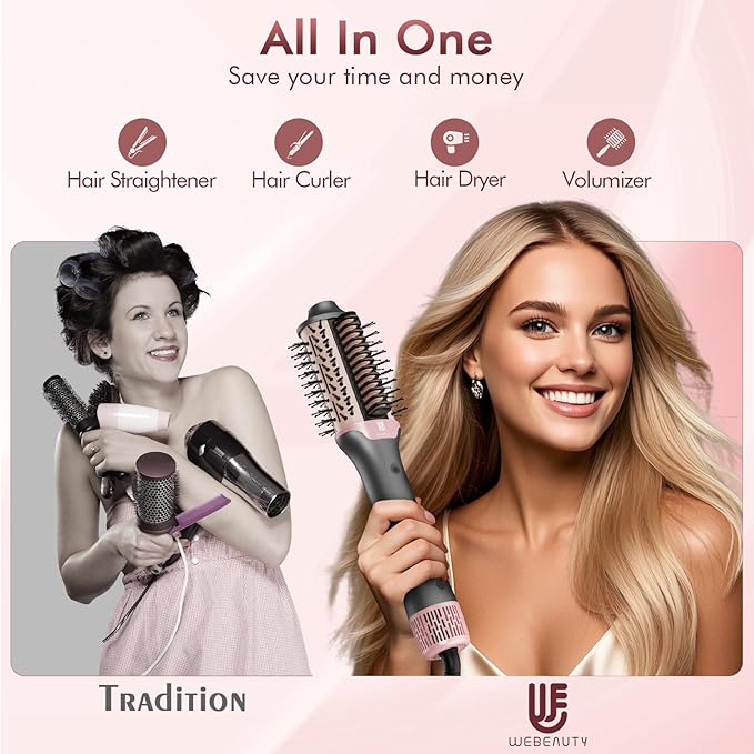 Blow Dryer Brush Hair Straightener: High Speed Hot Air Styler 110,000 RPM for Fast Drying Straightening Volumizing, One Step Volumizer with PTC Smoothing Comb Negative Ion for Silky Frizz-Free