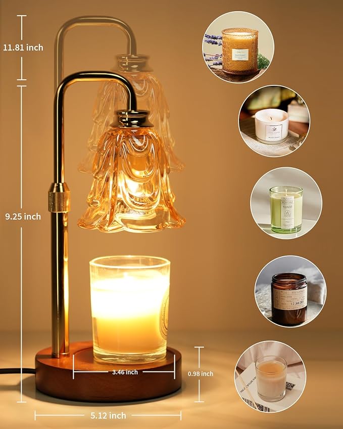 Tulip Candle Warmer Lamp, Adjustable Height, Dimmable Candle Warmer with Timer, Mom Womens Gifts for Birthday, Unique Home Decor Aesthetic (Gold)