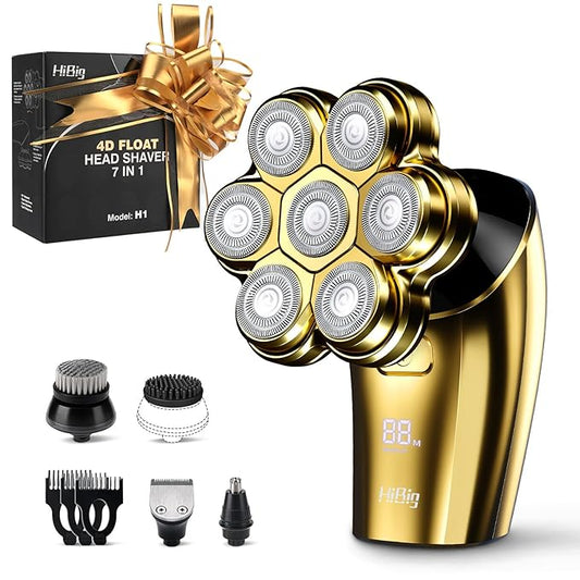 Head Shavers for Bald Men - 7D Arc Electric Razor with Magnetic Detachable Head, Waterproof Wet Dry 5-in-1 Electric Shaving & Grooming Kit, LED Display Rechargeable Head & Body Hair Shaver, Gold