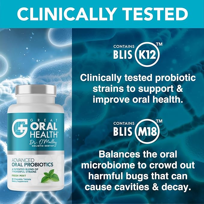 Oral Probiotics for Mouth Bad Breath Treatment for Adults: Dentist Formulated BLIS K12 M18 Advanced Oral Probiotics for Teeth and Gums, 60 Chewable Oral Health Probiotics Supplement Tablets (Mint 2pk)