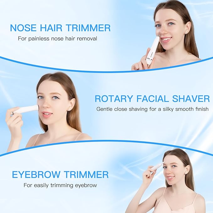 Ear Nose Hair Trimmer for Women, Eyebrow & Face Hair Trimmers, 3in1 Electric Facial Hair Trimmer, Waterproof & Rechargeable Women's Face Hair Remover Portable (White)