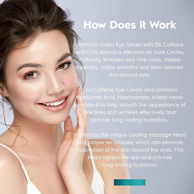 Under Eye Cream for Dark Circles and Puffiness, Eye Serum with Caffeine, Retinol, Peptides & Hyaluronic Acid.