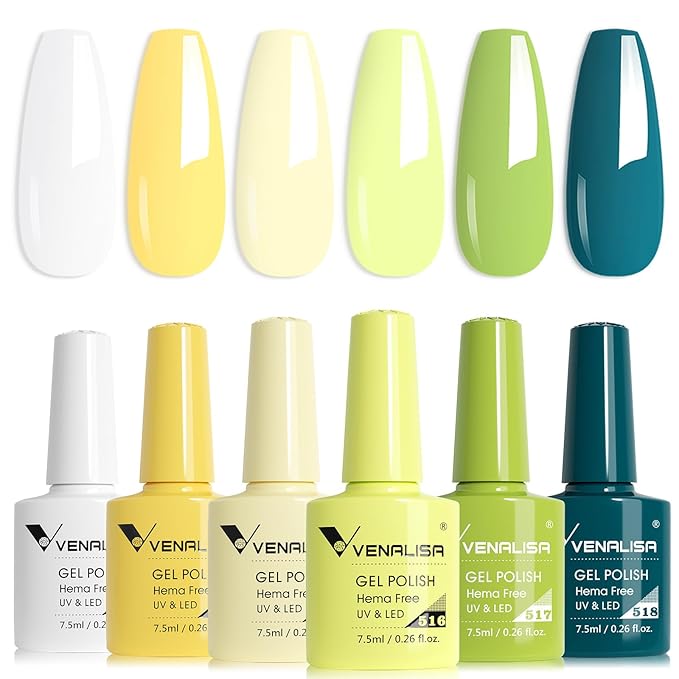 VENALISA Green Gel Nail Polish Set, 6 Colors Lime, Mint, Emerald Gel Polish, UV Gel, Soak Off For Nail Salon DIY Home Manicure