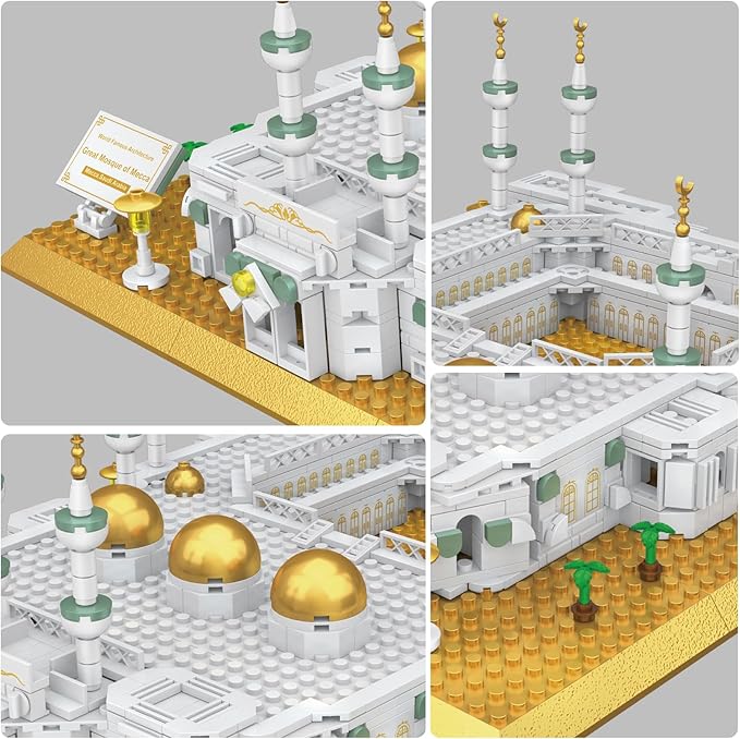 Mecca Mosque Building Model Mini Block Set (1255 Pieces) Muslims Islamic Gift, Famous Building Toy Children and Adult Eid al Fitr Gift