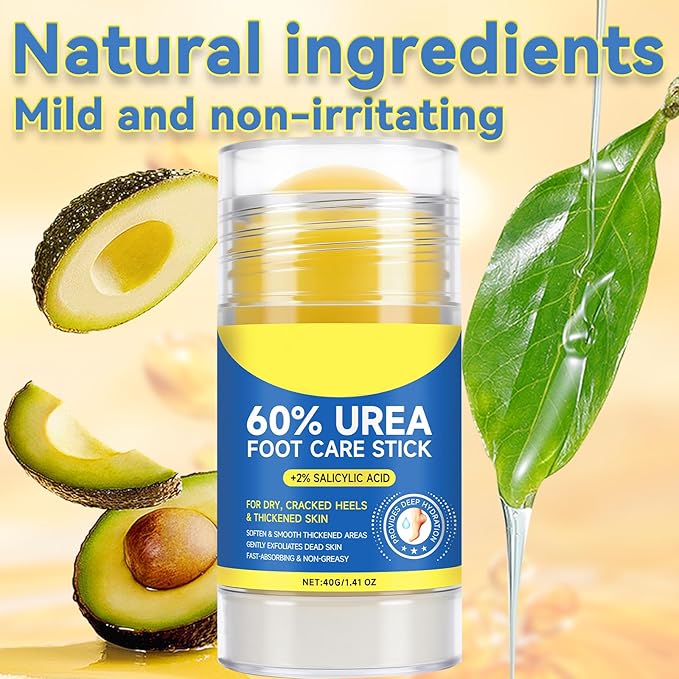 60% Urea Cream Stick with 2% Salicylic Acid, Maximum Strength Urea Foot Cream Moisturizer, for Dry Cracked Heels, Knees, Elbows, Hands, Hydrates Dry Skin & Gently Exfoliates Dead Skin (2PCS)
