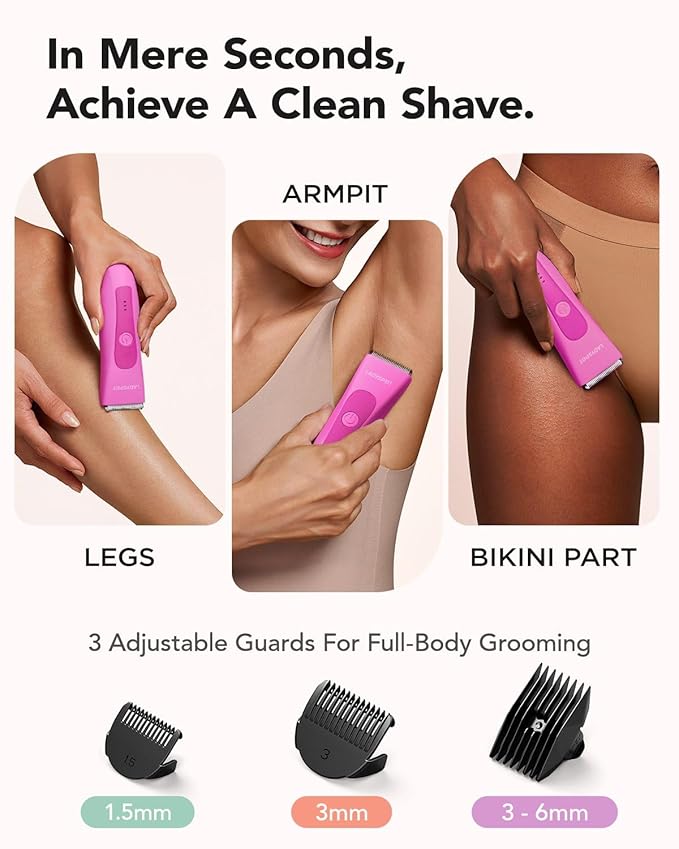 MANSPOT LADYSPOT™ Hair Shaver for Women, Shaving Sets with 3 Gurad and Replaceable Ceramic Blade Heads, No Nick, No Cut, No Razor Burn, Waterproof Wet/Dry, 90 Minutes Shaving (Women-Rosered-Version)