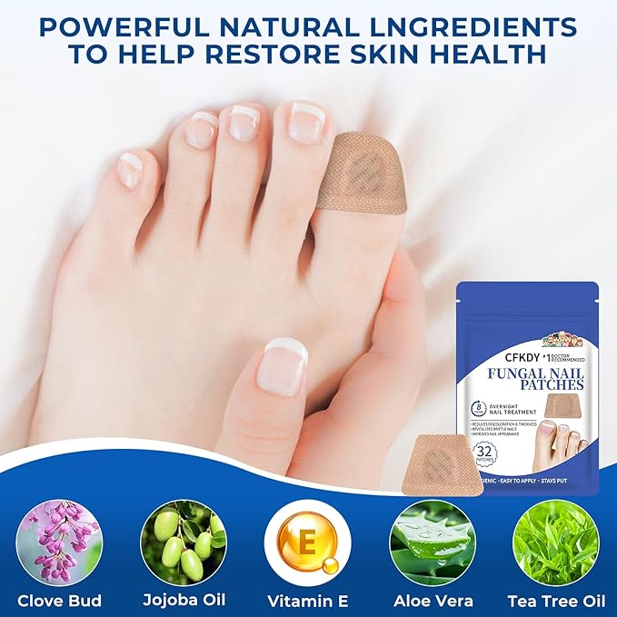 Toenail Fungus Treatment Extra Strength - 32 Pcs Fungal Nail Patches, 8-Hour Nighttime Renewal Toenail Fungus Patches for Damaged Nails and Appearance of Discolored