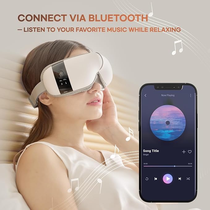 HubiCare Ultra Quiet with Double Pad Eye Massager, under 30dB Heat & Cooling for Enhanced Comfort, Airbag and Bluetooth Music for Dark Circles, Dryness, Relieve Strain and Migraine Relief Relaxation