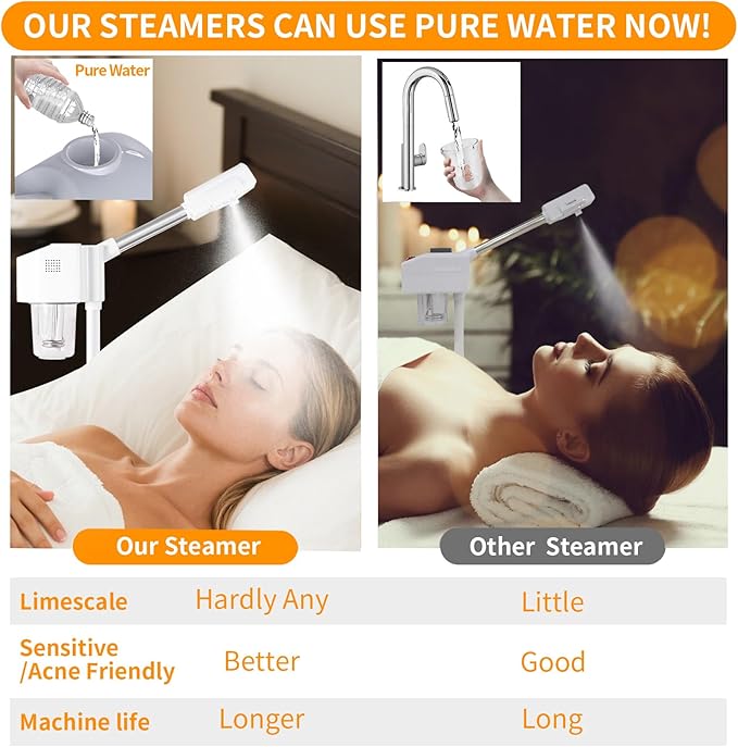 Professional Facial Steamer, Hot Mist Spray, Vaporizador Facial Steamer for Esthetician, Height Adjustable, SPA at Home, White