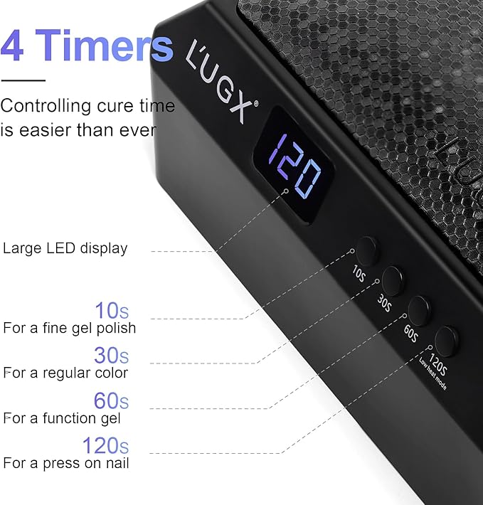 L'UGX Professional Nail Lamp for Gel Polish Dryer 72W LED UV Nail Lights with Arm Rest Pillow & Retractable Tray,Perfect for Manicure & Pedicure at Salon & Home Black