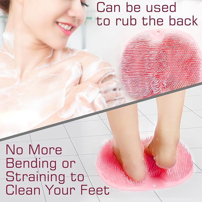 Shower Foot Scrubber Mat Back Washer Back Exfoliating Bath Wash Pad Wall Mounted Slip Suction Cups Foot Scrubber for Use in Shower Cups Foot Cleaner for Men and Women