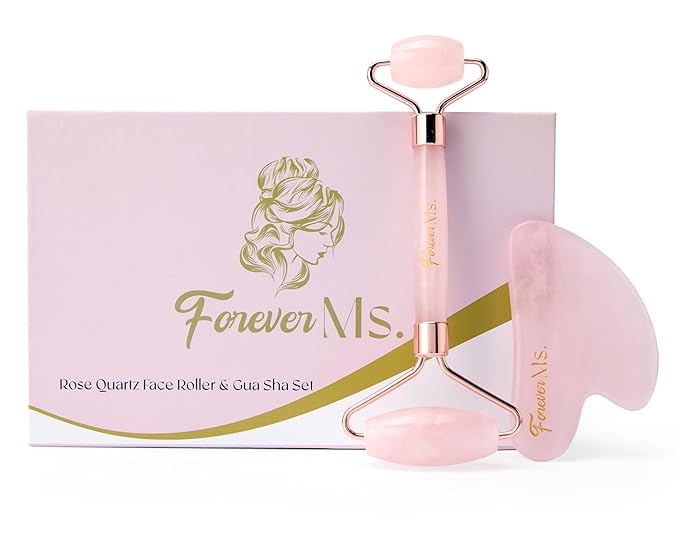 Rose Quartz Gua Sha and Face Sculpting Roller Kit - Lymphatic Drainage and Facial Massager for Skin Care - Beauty Tools for Women - Ice Depuffer and Shaper for Eye Area, Neck and Puffy Face